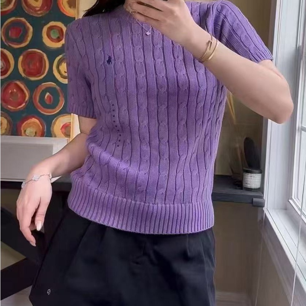 NWT Polo Ralph Lauren Purple Cable Knit Short Sleeve Sweater Size M